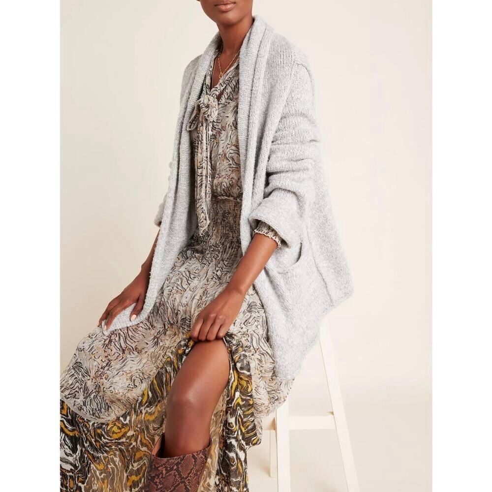 Anthropologie Gray Josie Oversized Open Front Cardigan Size Small
